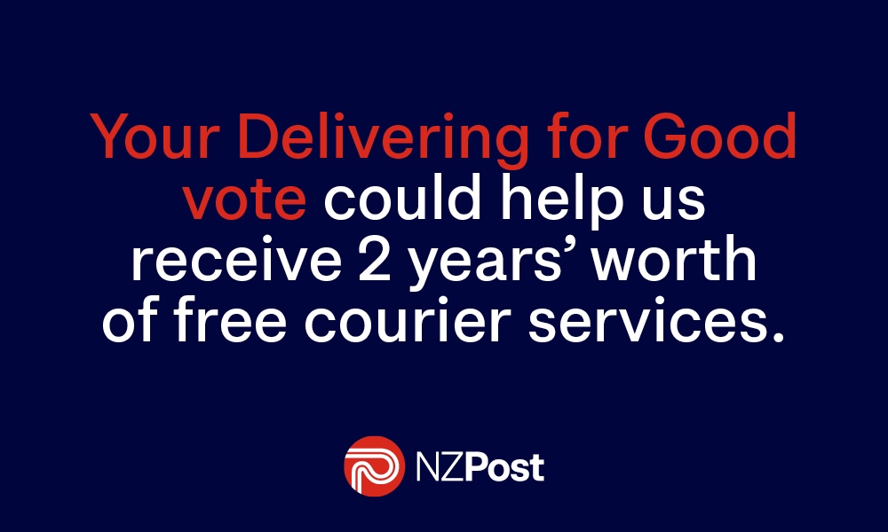 Image of text that says Your Delivering for Good vote could help us receive 2 years' worth of free courier services.